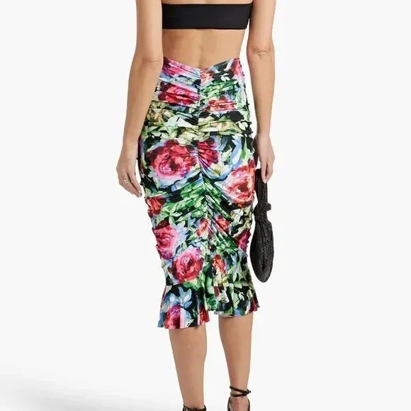 NORMA KAMALI Asymmetrical Ruched Floral Skirt Stretch Jersey Mulicolor - Picture 2 of 4
